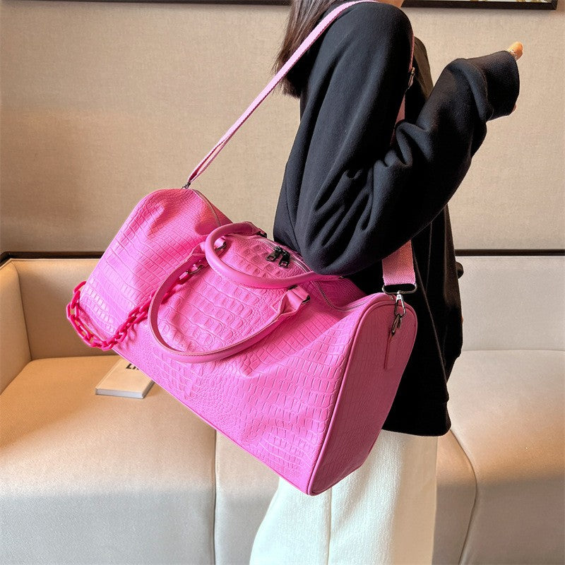 Women Travel Duffel Handbag Large Capacity Business Candy Color Shoulder Bag Waterproof PU Trip Commuting Gym Crossbody Pack