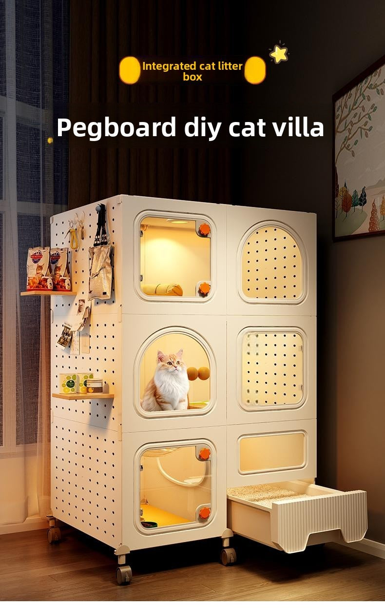 Gaiola Compacta para Gatos com Banheiro Tudo-em-Um Casa de Gatos Interna para Pequenos Espaços Mansão de Gatos com Economia de Espaço Placa de Caverna DIY Vila para Gatos