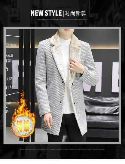 2021 Winter Corduroy Wool Blends Jacket Men Plus Velvet Thickened Warm Overcoat Casual Business Social Windbreaker Men Clothing