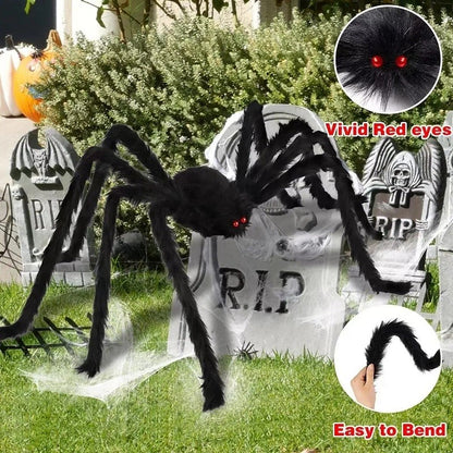 Halloween Big Plush Spider Horror Halloween Decoration Party Prop Outdoor Giant Spider Decor 30-200cm Chamber Prank Black Spider