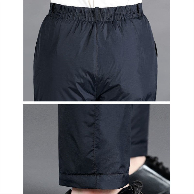 Calça Masculina Grossa de Inverno Corta-vento Quente Reta Acolchoada Algodão Elástico Forrada de Lã para Uso Externo