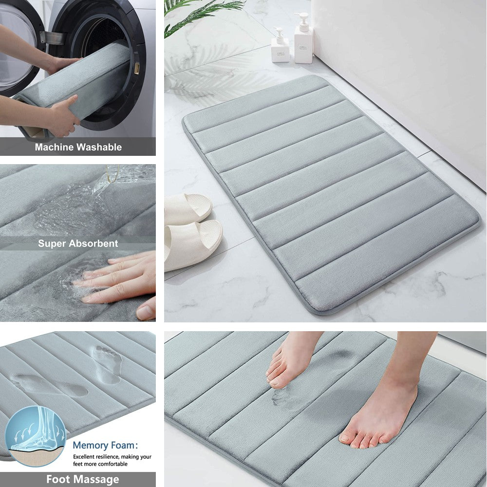 Velvet Memory Foam Bathroom Rug Set Of 3 Water Absorption Non Slip Extra Soft Bath Mats Machine Washable&Dry Toilet Floor Mat