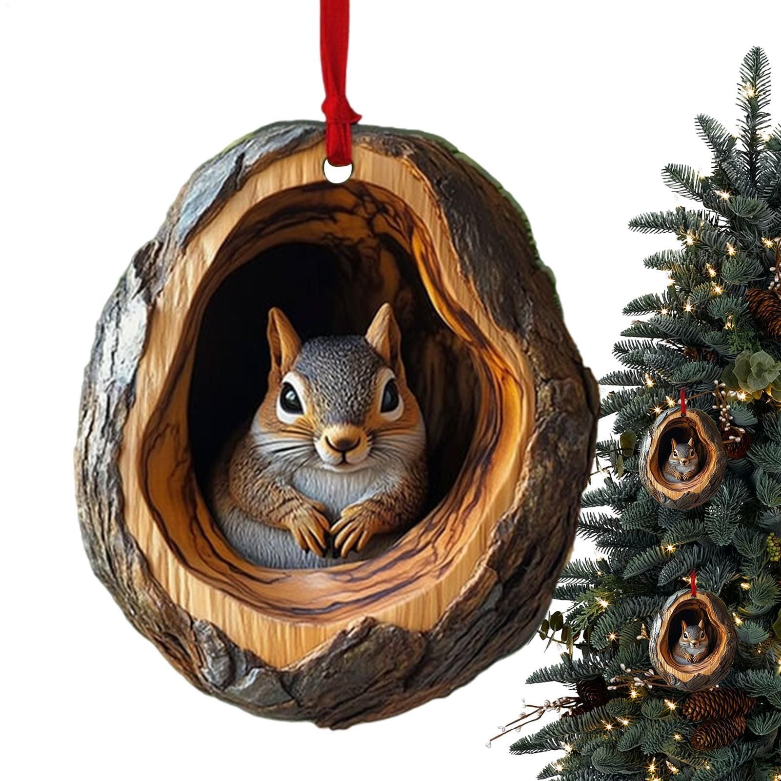 New Animal Christmas Ornaments 2D Flat Acrylic Bird Pendant Owl Squirrel Bunny  Pendant Christmas Tree Decoration Xmas Hanging
