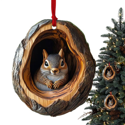 New Animal Christmas Ornaments 2D Flat Acrylic Bird Pendant Owl Squirrel Bunny  Pendant Christmas Tree Decoration Xmas Hanging