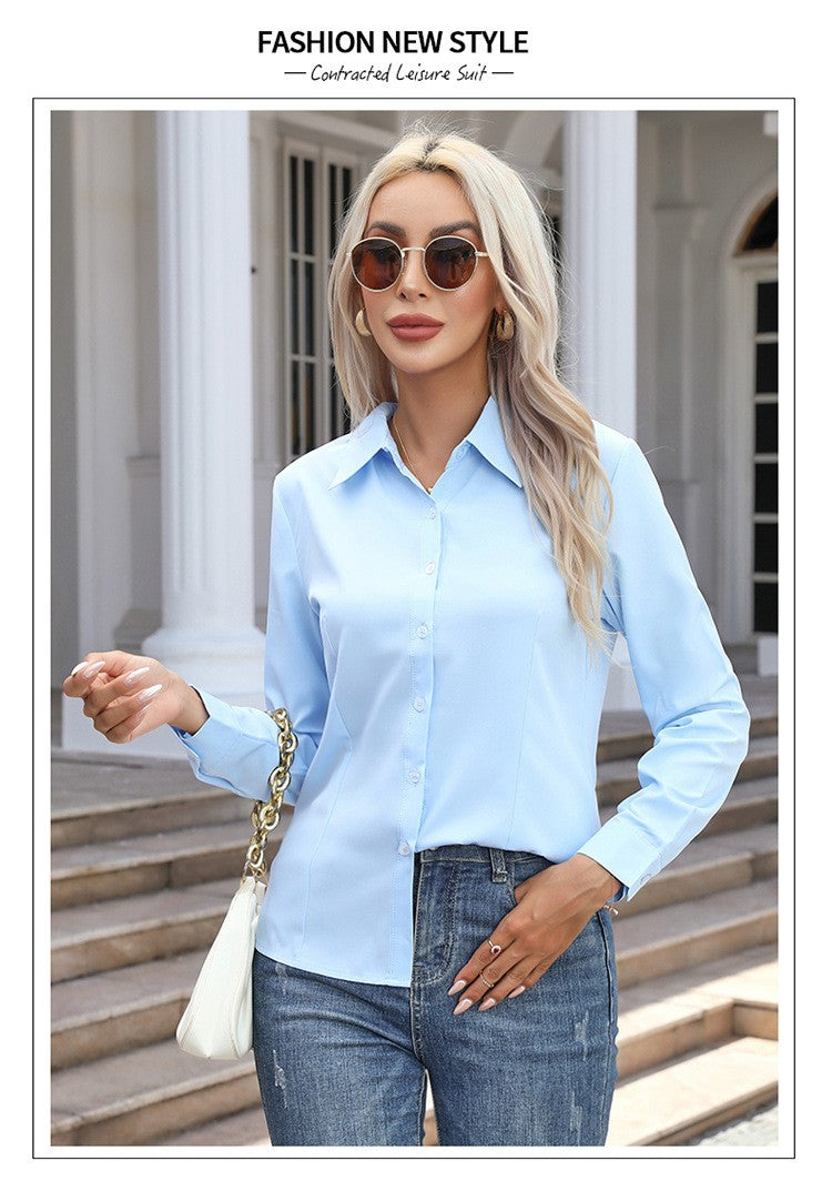 1pcs Woman Spring Autumn Solid color Shirts Lady Casual Long Sleeve Turn-down Collar Loose Shirt Female Fashion Temperament Tops