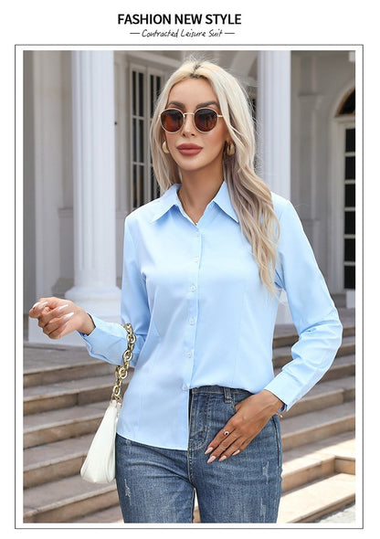 1pcs Woman Spring Autumn Solid color Shirts Lady Casual Long Sleeve Turn-down Collar Loose Shirt Female Fashion Temperament Tops