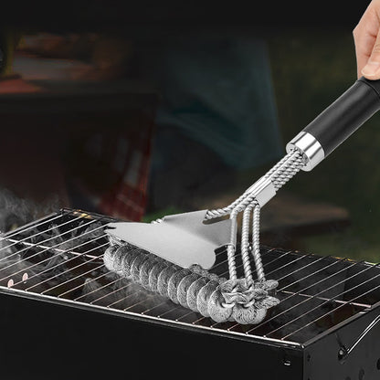 Durable Stainless Steel Grill Brush with Scraper Spring Head - No-Shed Wire BBQ Cleaning Brush for Outdoor Barbecue