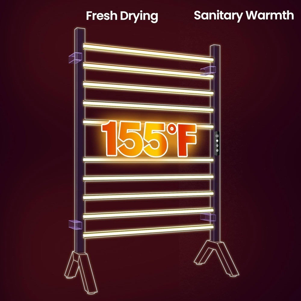 Poloma Wall Mounted & Freestanding Towel Warmer Rack for Bathrooms, Electric Heated Towel Rack Heater, Stainless Steel, Matt Bla