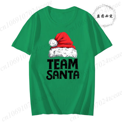 Women's Casual Short Sleeve T-Shirt with Christmas Team Santa Print T-Shirts Round Neck Christmas Party Wear Women's Clothing