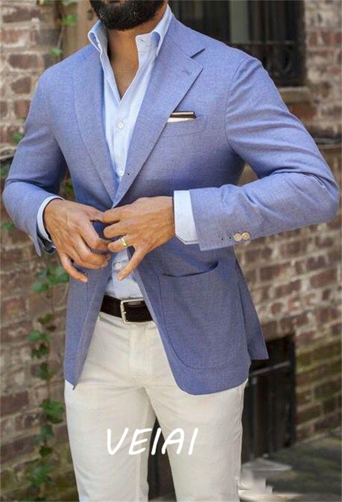 CustomizedCustom Made Linen Men Suit Smart Casual Groom Tuxedos Mens Blazer Slim Fit Notched Lapel Suits Two Pieces Suit(Jacket+