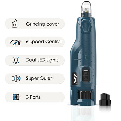 Dog Nail Grinder Dustproof with 2 LED Light - Super Quiet Powerful 6-Speed Nail Trimmer File for Small Medium Large Dogs dog acc