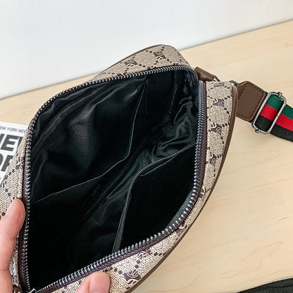 Casual Lightweight Sling Bag with Color Block Strap for Men PU Leather Messenger Bag Trend Wide Strap Crossbody Bags Designer