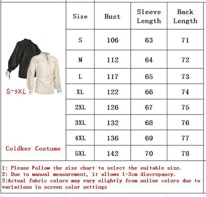 Men Medieval Shirts Drawstring Viking Vintage Sleeve Tunic Cosplay Tops Knight Costume Ruffle Pirate Gothic Neckline Male Shirts