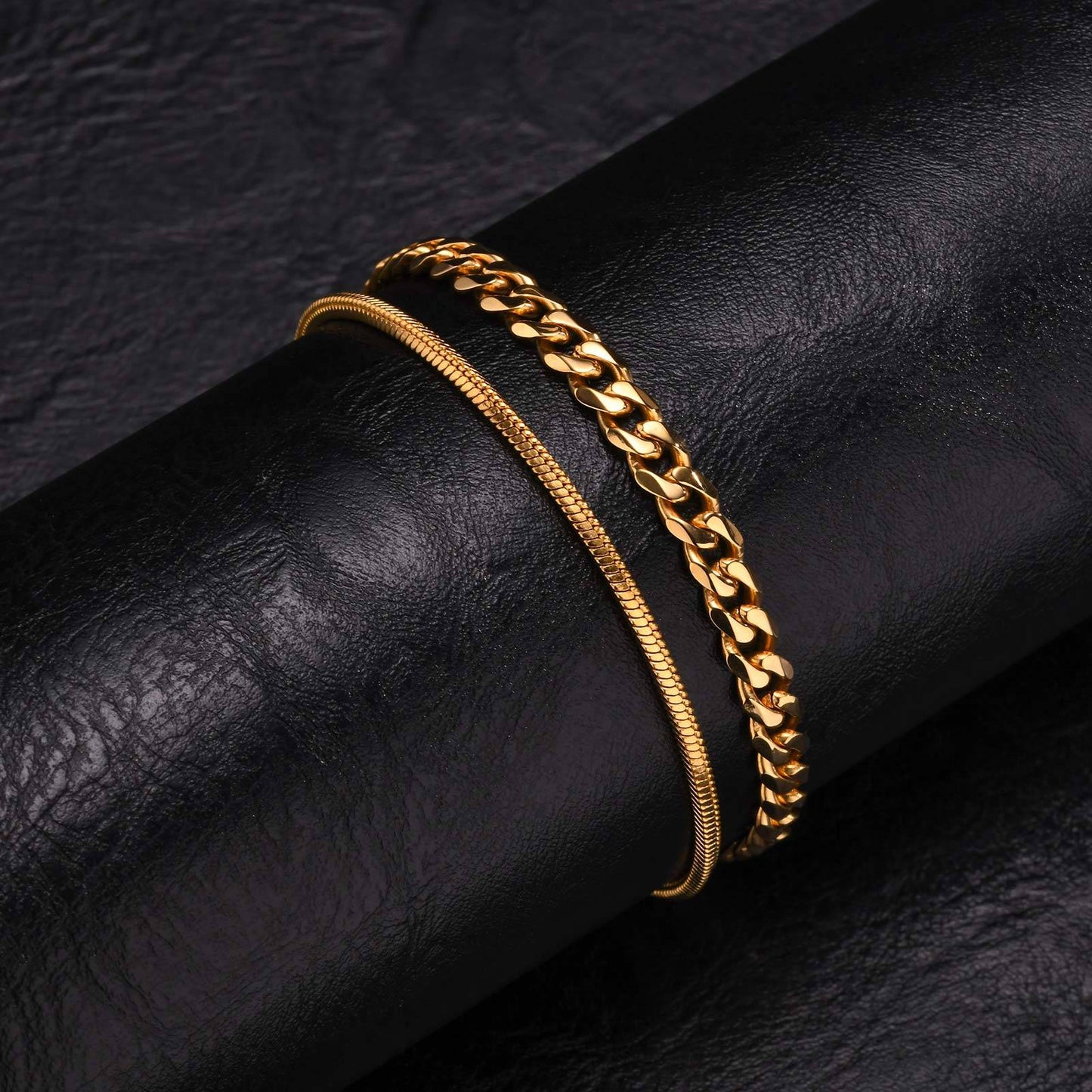 2 Pulseiras Masculinas de Corrente, Aço Inoxidável Prata Ouro Cor Preta, Corrente de Corda Torcida, Pulseira, Correntes Cubanas Modernas de Presente