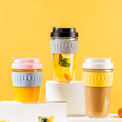 Copo de Vidro GIANXI com Tampa e Canudo Copo de Chá Transparente Portátil à Prova de Vazamentos para Suco Leite Café Utensílios de Cozinha