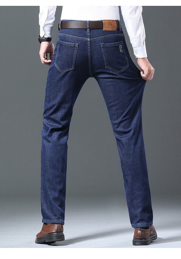 Calça Jeans Masculina de Lã Aveludada, Inverno, Forrada com Lã Grossa, Casual de Negócios, Reta, Jeans, Macia, Confortável, Térmica, Elástica, Calças Masculinas