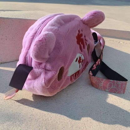 Gloomy Bear plush crossbody bag: Pink, cute - edgy with “blood - splatter” details. A fun, unique pick for fans.