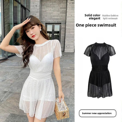 Women's One-Piece Swimsuit Thermal Spring Bathing Lace Cover-Up Slimming Ins White New Hot Sale Of The Season Fashionable Swimwe