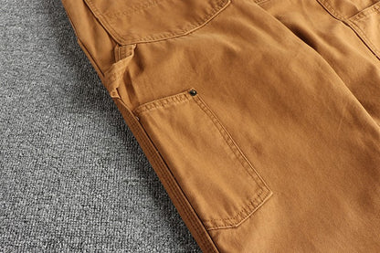 2025 Spring New American Retro Amekaji Heavyweight Woven Cargo Pants Men's Simple 100% Cotton Washed Straight Casual Trousers