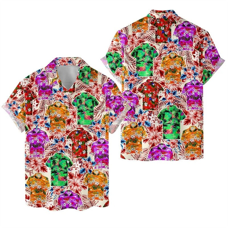 Loose Hibiscus Men's Shirt Short Sleeved Floral Beach Hawaiian Shirts Popular Bright Quick Dry Tops Customized Avatar Clothes