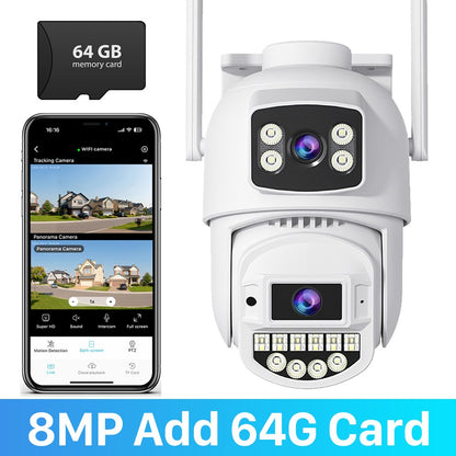 10MP 5K Wifi IP Camera Outdoor 2.4GHZ 5GHZ PTZ Surveillance Camera Dual Lens Dual Screens Email Alert 4K Security Protection