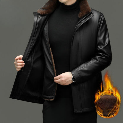 Outcoat Winter Faux Leather Jacket Detachable Golden Mink Fleece Inner Lining Top Layer Faux Deerskin One-piece Warm Men's Coat