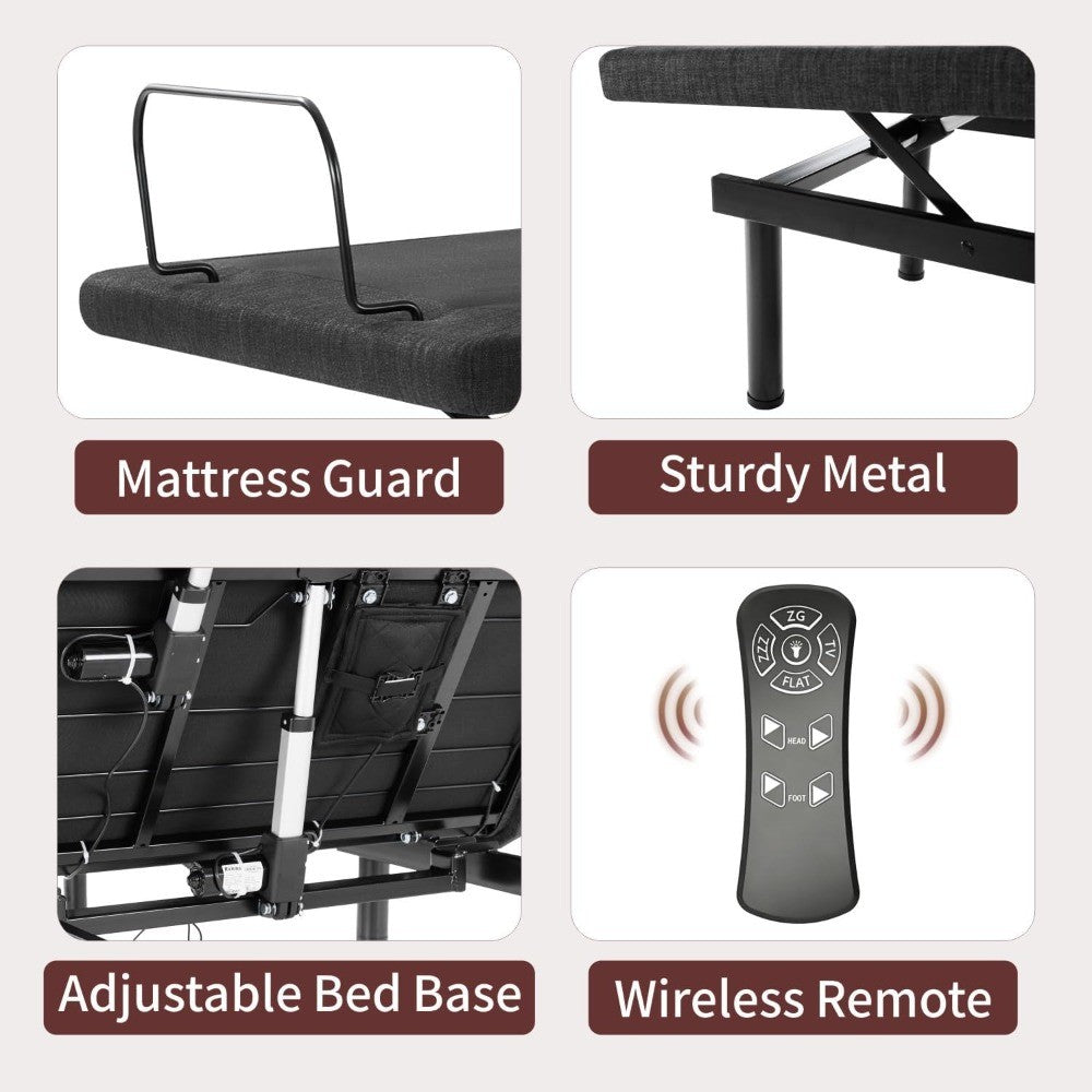 Adjustable Bed Frame, Adjustable Beds with Updated Thickened Frame,Wireless Remote, Separate Head/Foot Lift, Zero Gravity