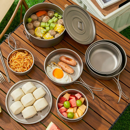 Titanium Outdoor Pot Set Picnic Camping Set Tableware Foldable Lightweight Portable Soup Pot Cooking Pot Set