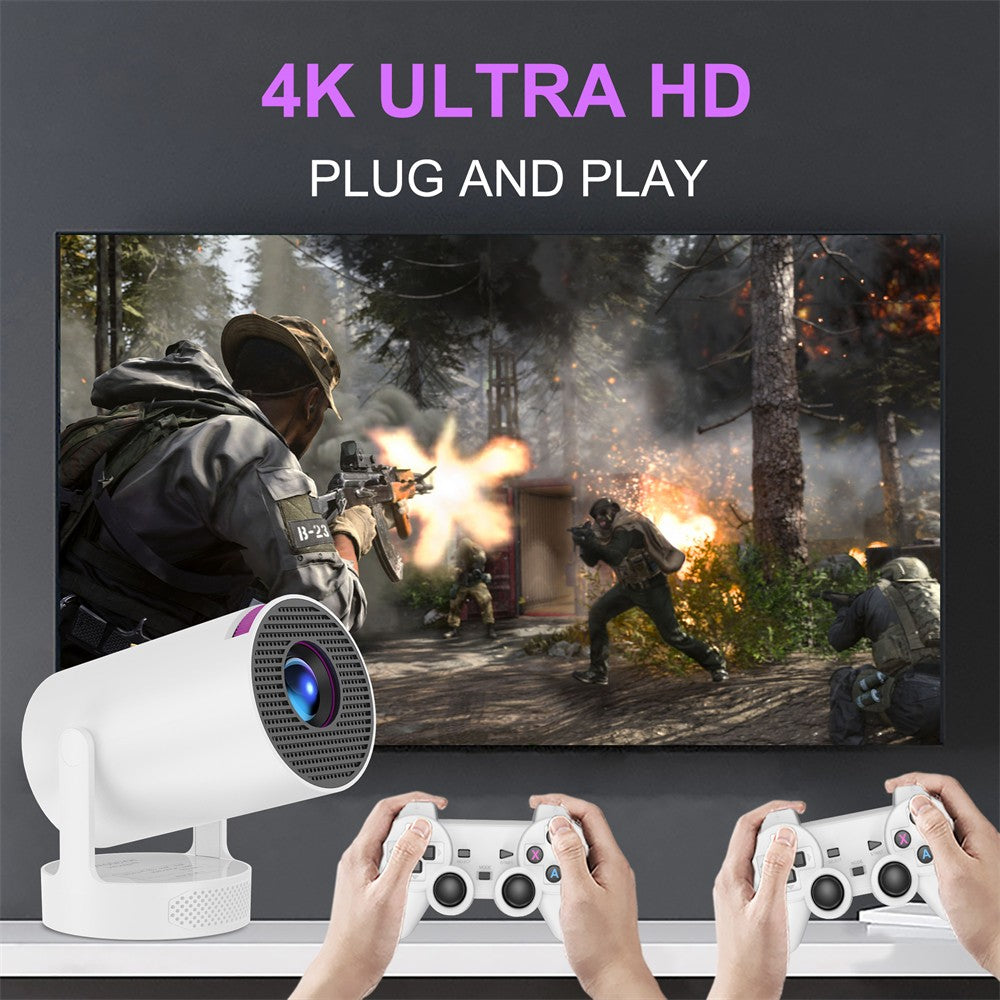 Projetor de Jogos Velec HY300 Pro HiFi 2 EM 1 Chip Profissional Projetor Android Com 2 Controles de Jogo Sem Fio 20000+ Jogos