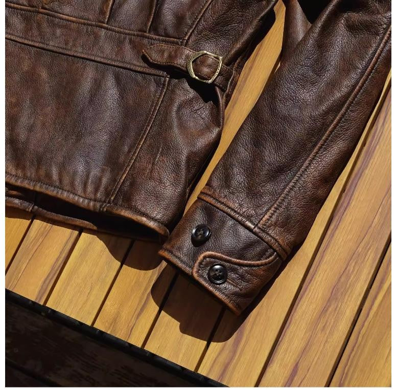 YR!Wholesales.Retro 1930 quality natural cowhide jacket.Vintage brown genuine leather coat.Slim fit.Classic Rider leather cloth