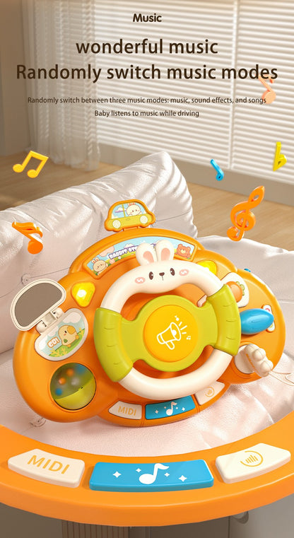 Brinquedo de volante para bebê, educação infantil, brinquedos de direção simulados, luz e música, educativos para bebês, reboque de berço, brinquedos suspensos
