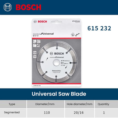 Disco de corte diamantado segmentado Bosch Universal 110mm para concreto, tijolos e pedras