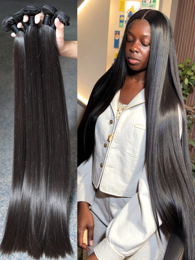 Cabelo Humano Liso de 26 28 30 Polegadas, Pacotes de Cabelo Virgem Brasileiro Remy Cru, Trama de Extensão 100% Não Processada, Preto Natural para Mulheres