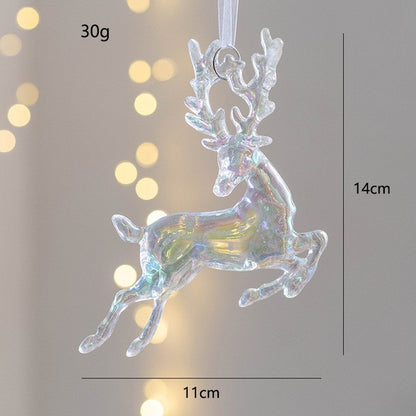 Christmas Decoration Acrylic Crystal Carriage Bells Elk Butterfly Christmas Tree Ornaments for Ice Xmas Party Decor Velas