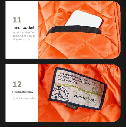 Unisex Winter Thicken Warm Bomber Jacket Air Force Style Flight Parkas Coat with Cotton Embroidery Casual Outwear for Men