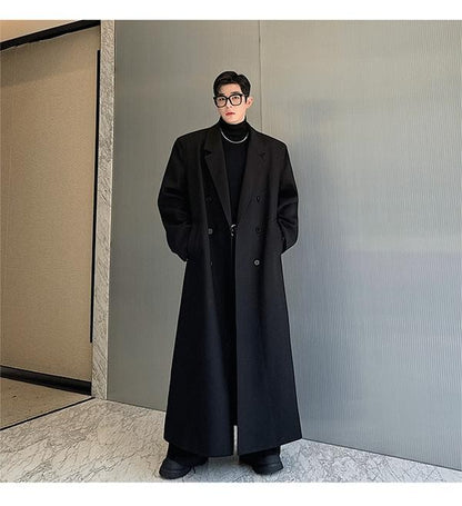 Mauroicardi Spring Autumn Extra Logn Black Oversized Flowy Soft Trench Coat for Men with Back High Slit Loose Casual Overcoat