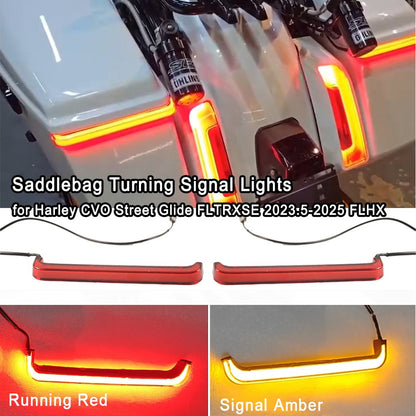 Luzes de Seta para Alforje de Moto Tracer com Luz de Fluxo Âmbar para Harley CVO Street Glide FLTRXSE 2023.5-2025 FLHX
