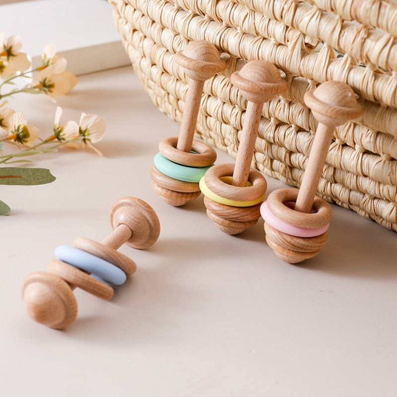 1Pc Baby Wooden Rattle Teether Toys Beech Wooden Ring Star Hand Music Rattle Teething Baby Toys Montessori Toys For Kids Gift