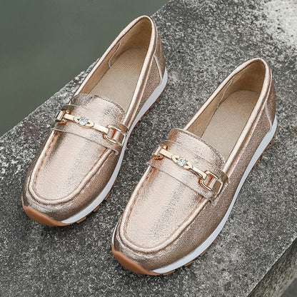 Gold Silver Metal Chain Flats Shoes Women Spring Autumn Plus Size Platform Loafers Woman Slip On Soft Bottom Casual Shoes Female