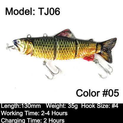 Iscas Robóticas de Natação 130mm 4 Segmentos Swimbait 35/54g Pesca Auto Elétrica Wobblers Recarregável USB Luz LED Para Baixo e Lúcio