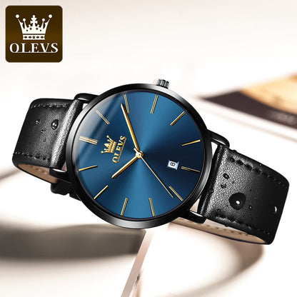 OLEVS 5869 Watch Man Casual Fashion Original Quartz Watch Waterproof Luminous Leather Strap Watches For Men Thin Watch Dial