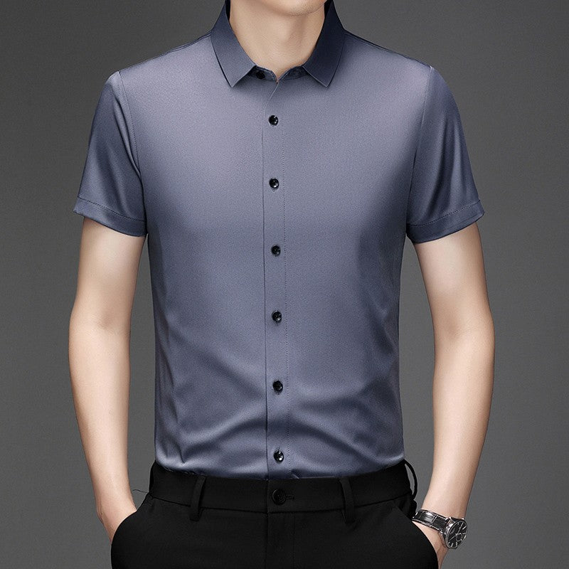 New Men's Business Casual Short Sleeved Solid Color Shirt Wrinkle Resistant Wrinkle Free Comfortable All Season Versatile Top