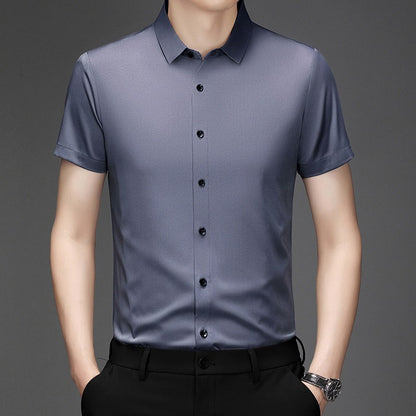 New Men's Business Casual Short Sleeved Solid Color Shirt Wrinkle Resistant Wrinkle Free Comfortable All Season Versatile Top