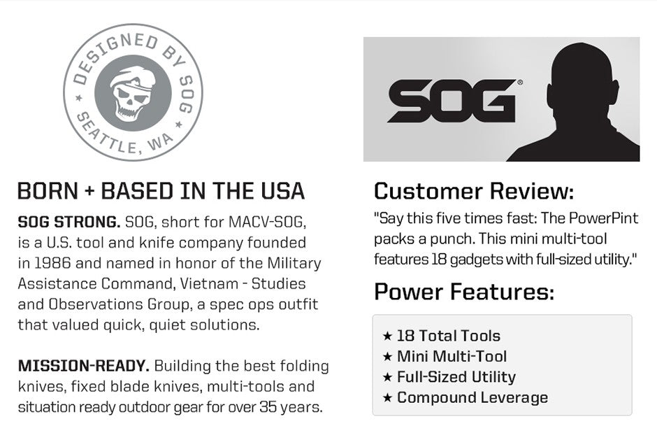 SOG PowerPint Ferramenta Múltipla Tática 18 em 1 com Alicate Dobrável e Faca - Equipamento EDC Compacto para Acampamento ao Ar Livre, Sobrevivência e Caminhada