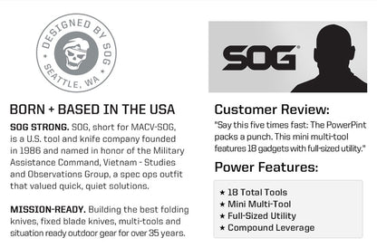 SOG PowerPint Ferramenta Múltipla Tática 18 em 1 com Alicate Dobrável e Faca - Equipamento EDC Compacto para Acampamento ao Ar Livre, Sobrevivência e Caminhada