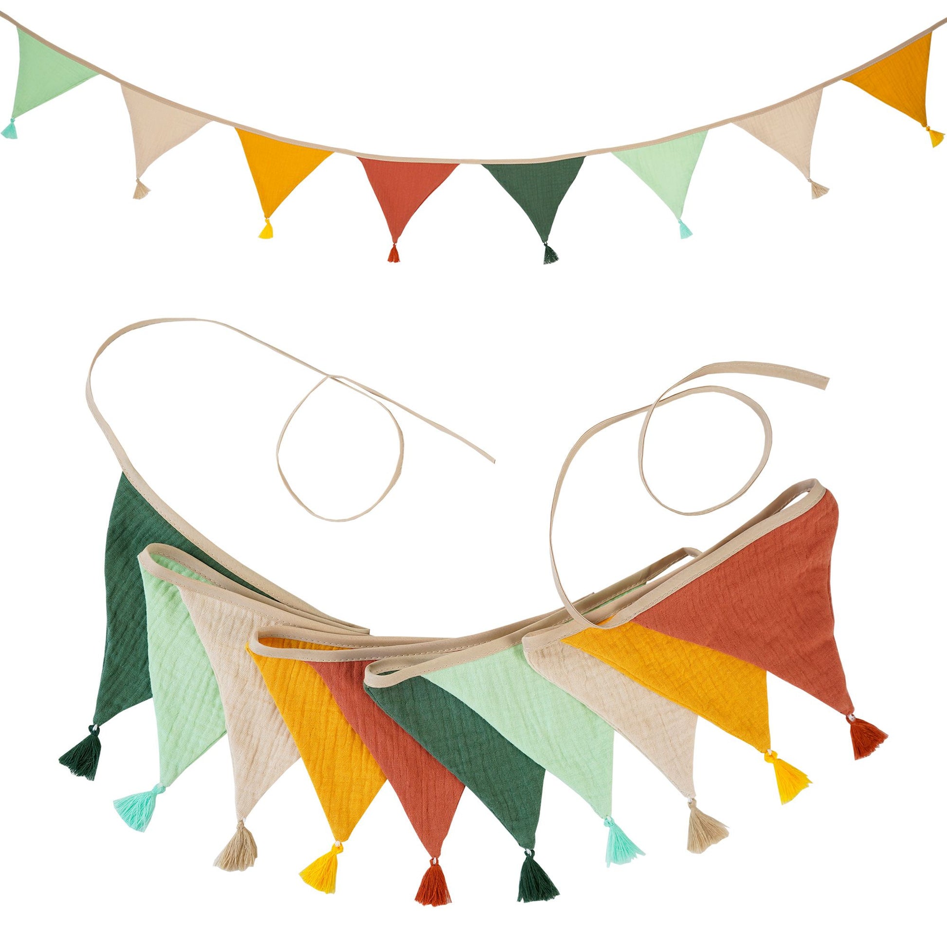 2.6M/8.5FT Nursery Fabric Bunting 10 Triangle Pennant Flags With Tassels Party Decor Banner Home Baby Shower Carnival Garland