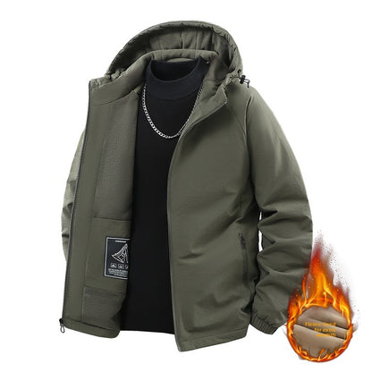 Jaqueta de Pesca Masculina Externa Capuz Larga Forro Polar Grosso Casaco Outono Inverno Jaqueta Casual Simples Versátil Casaco Acolchoado de Algodão