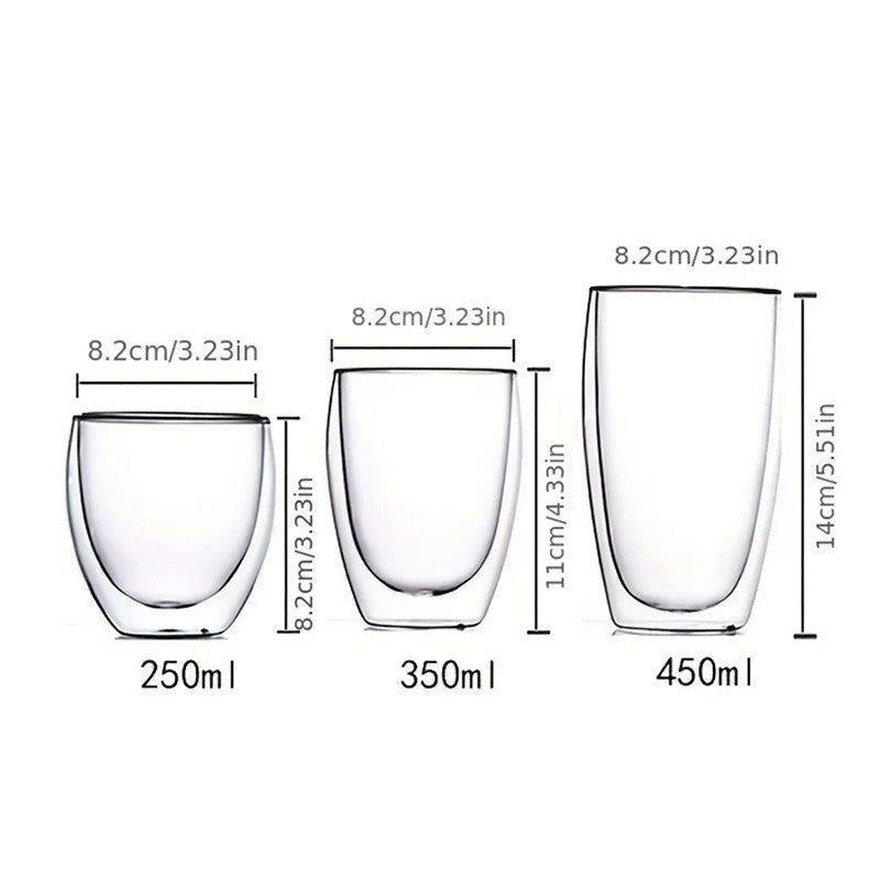 Copo de Vidro de Parede Dupla Isolamento Térmico Transparente Feito à Mão para Chá Copos MINI de Uísque Caneca de Café Expresso Conjunto de 250-450ml
