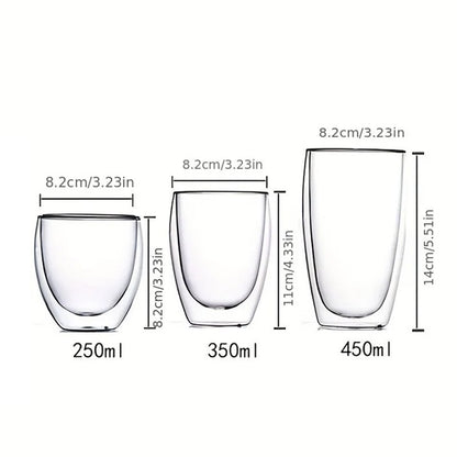 Copo de Vidro de Parede Dupla Isolamento Térmico Transparente Feito à Mão para Chá Copos MINI de Uísque Caneca de Café Expresso Conjunto de 250-450ml