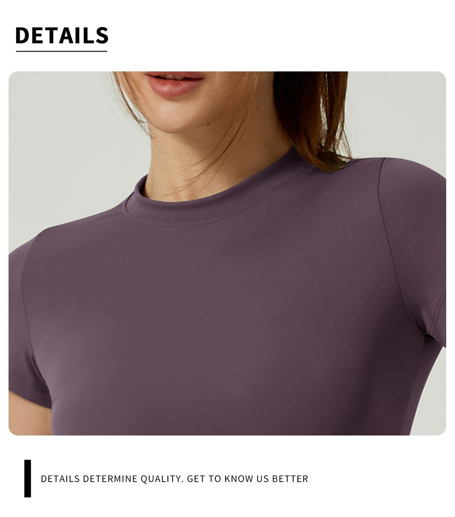 New Women Running Sports T Shirt Summer Short Sleeve Round Neck Breathable Stretchy GYM Yoga Slim Fitness Active Top Tee